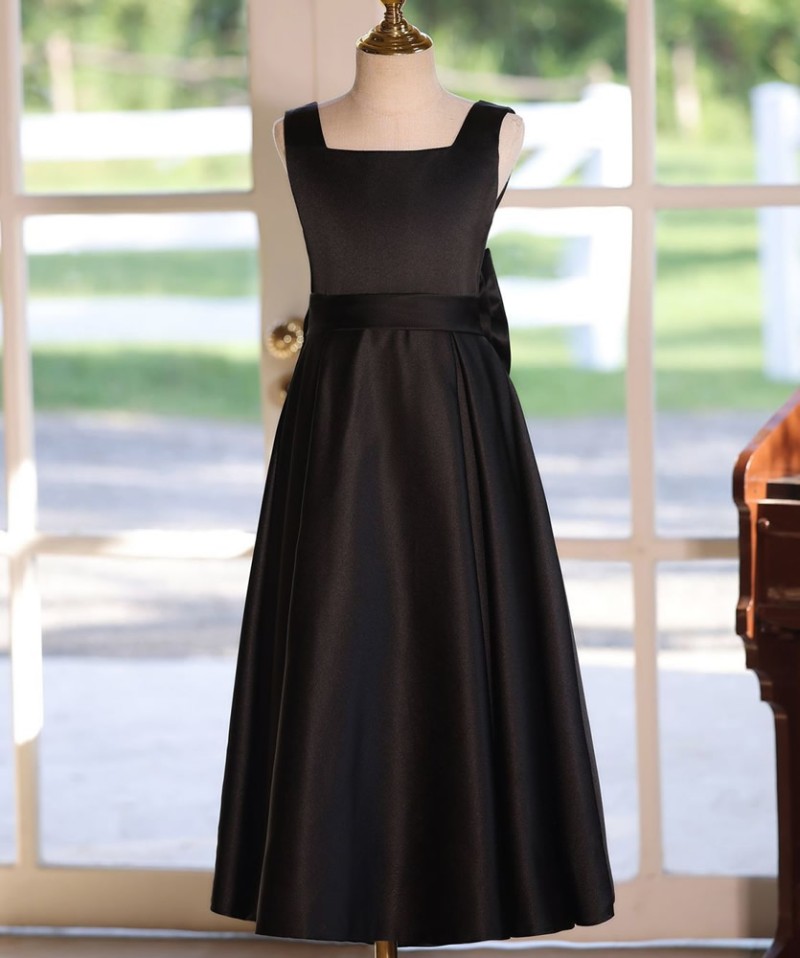 Square neck sleeveless bow solid color simple elegant dress