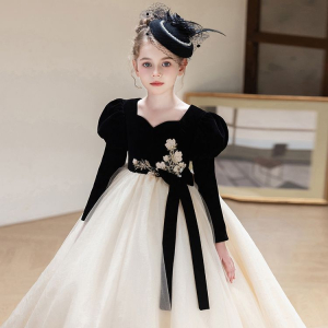 Black champagne long sleeve chiffon princess dress
