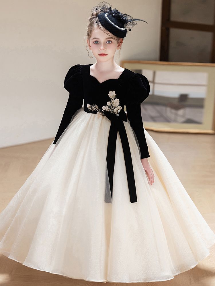 Black champagne long sleeve chiffon princess dress