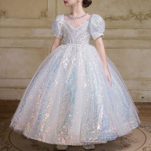 Embroidered pearl Round-neck sequined Galaxy classical antique dress