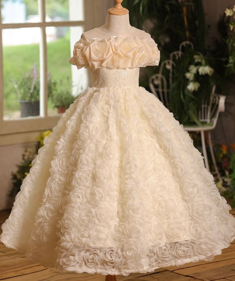 Childrens birthday party lace dreamy flower puffy dress
