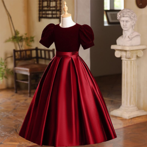 Round neck Puff sleeve‌ Cummerbund‌ A-line Minimalist Style‌ princess dress