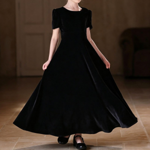 Teenager Black velvet minimalist maxi dress