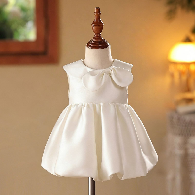 Infant white Collar bow Minimalist Bubble princess dress