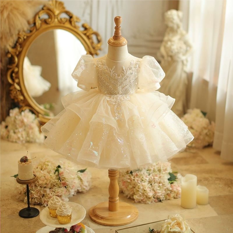 Baby girls Ivory Puffy Tulle Cake Dress Birthday gown