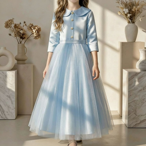 Light blue Peter Pan collar performance dress