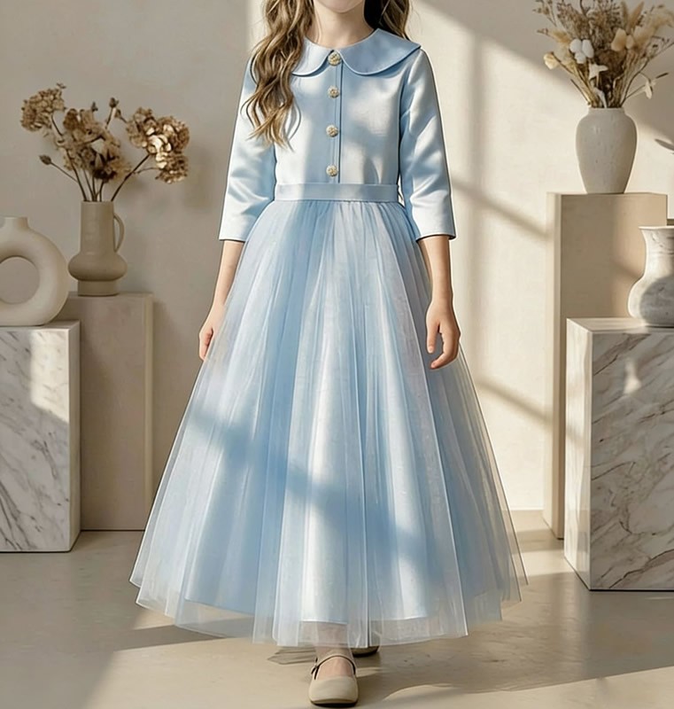 Students Light blue Peter Pan collar performance dress