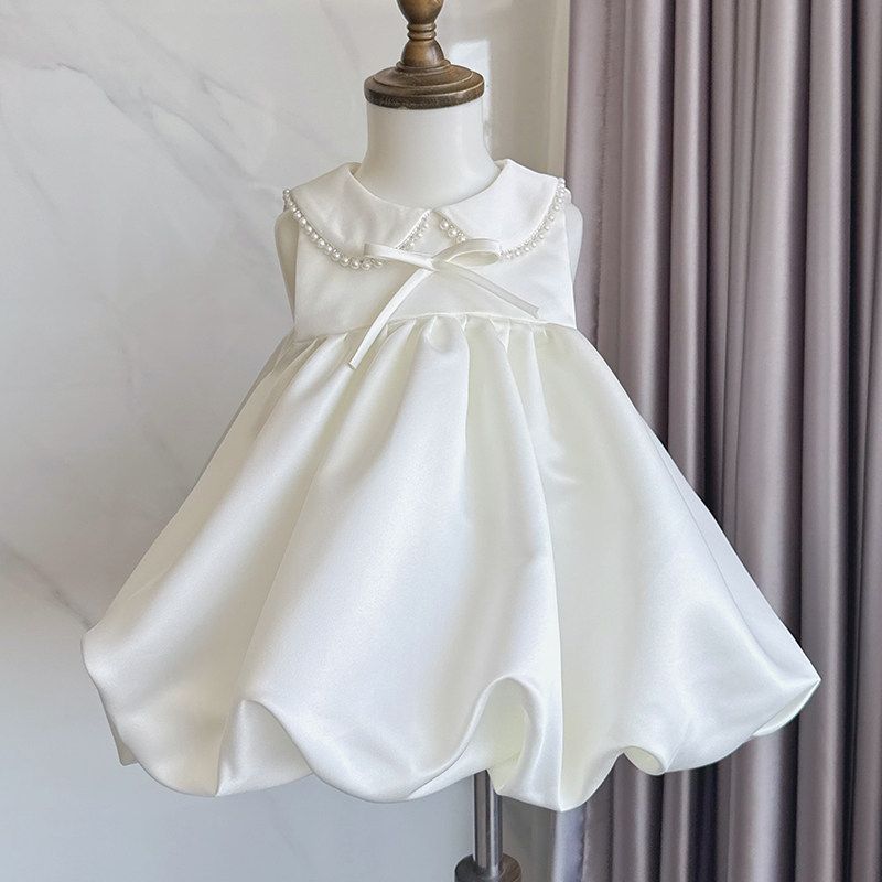 Infant White beaded Peter Pan collar‌ cute Birthday gown